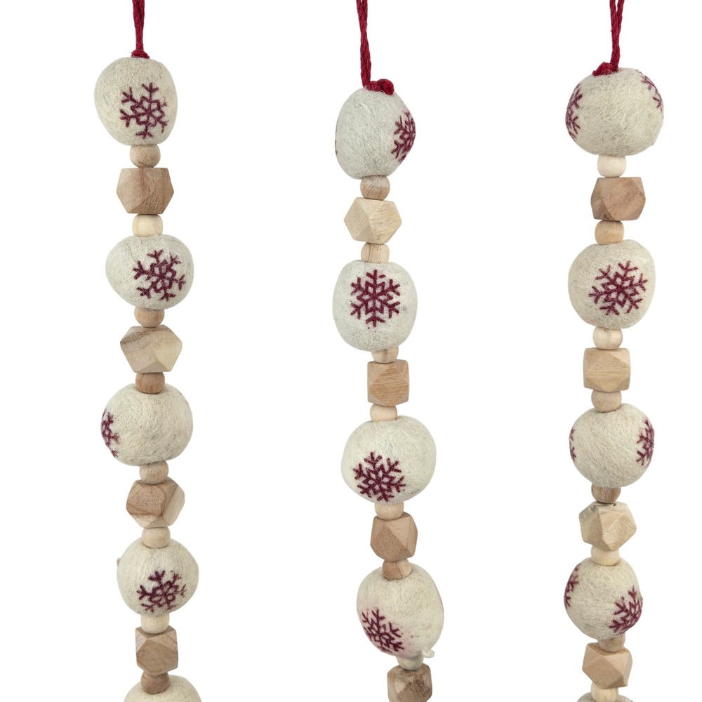 Lot of 3 Ashland Christmas 6ft Felt Ball & Wood Bead Snowflake Garland NEW